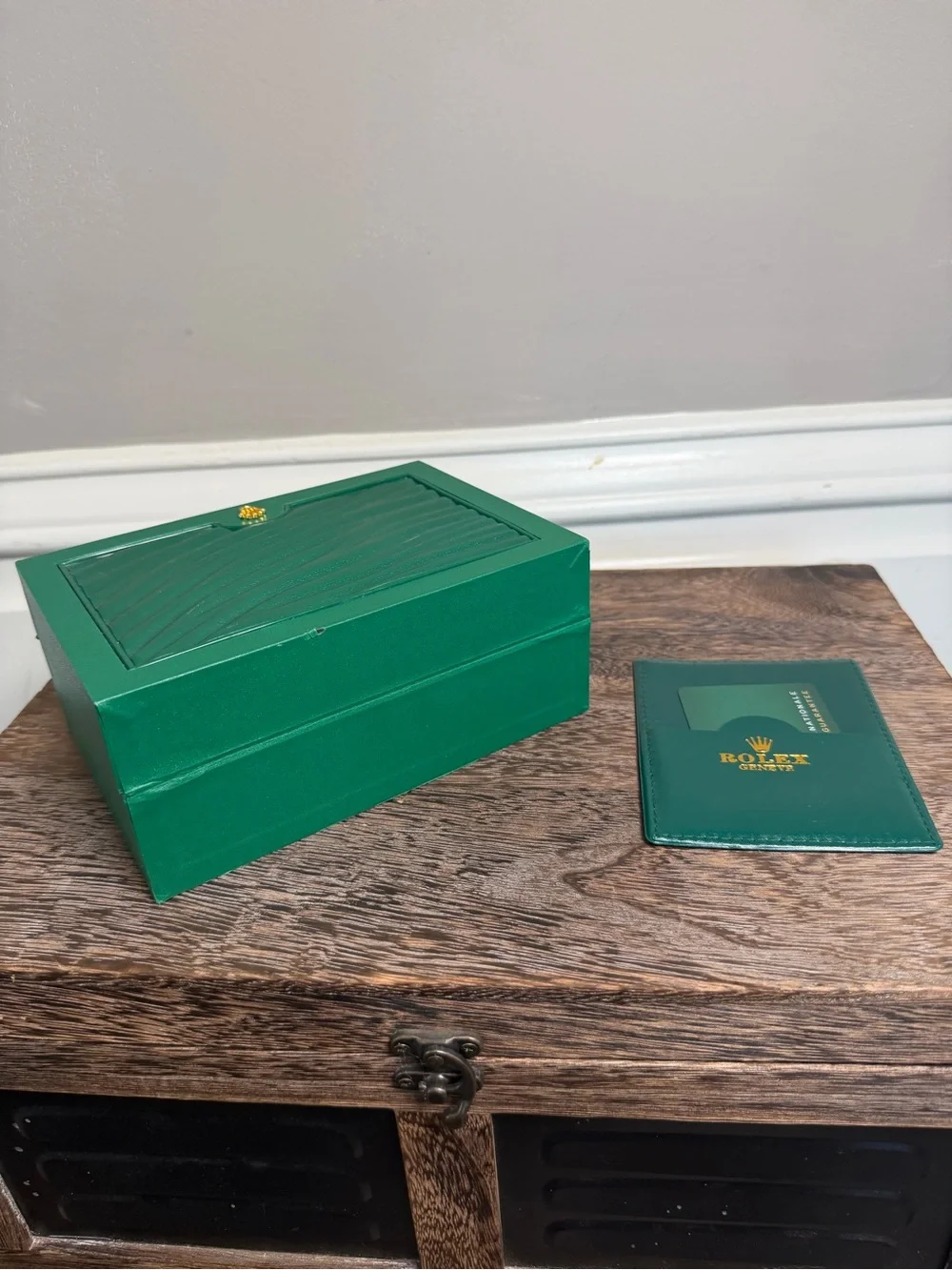 Rolex Green and Cream Watch Box with Matching Card Holder